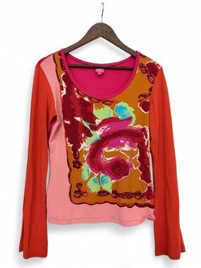 Vintage Oilily Floral Graphic Scoop Neck Long Sleeve Top Size M